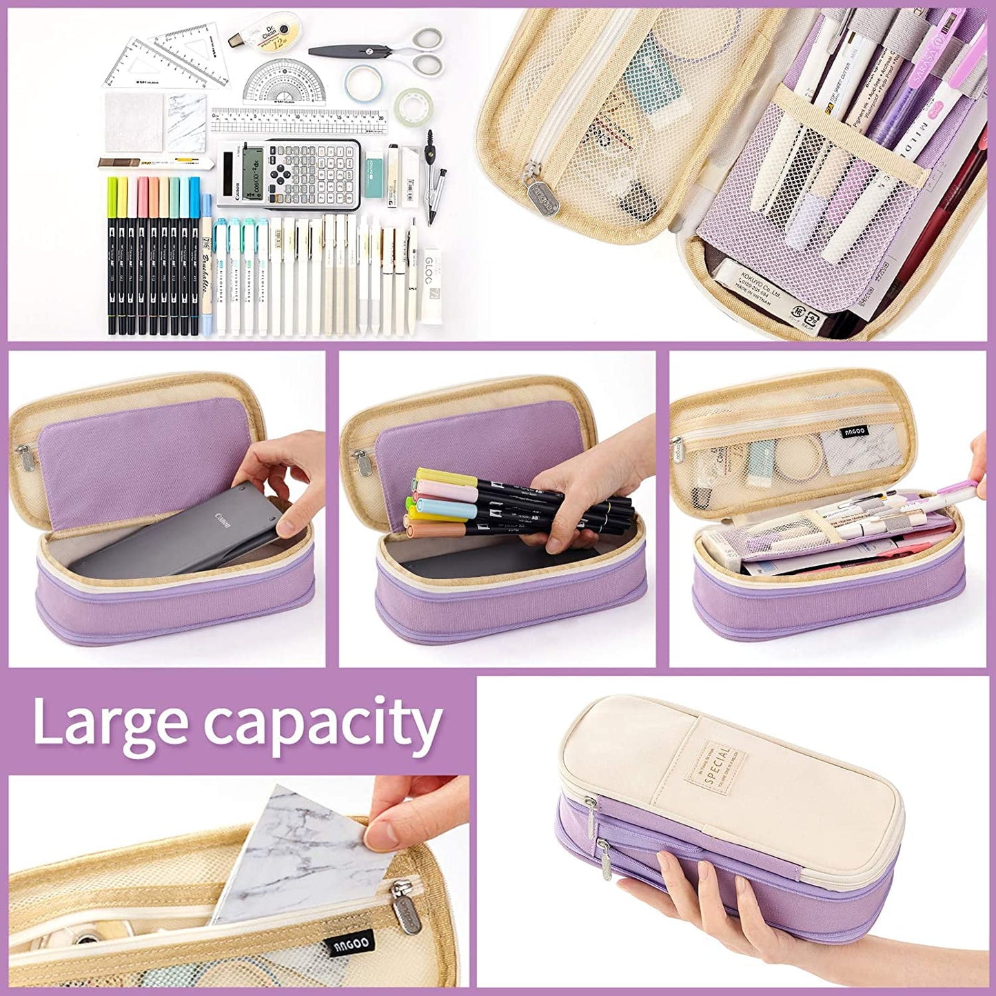 CICIMELON Big Capacity Pencil Pen Case Large Storage Pencil Bag Pouch Organizer (Purple) Purple V1189-LWWAL-20260325-00186