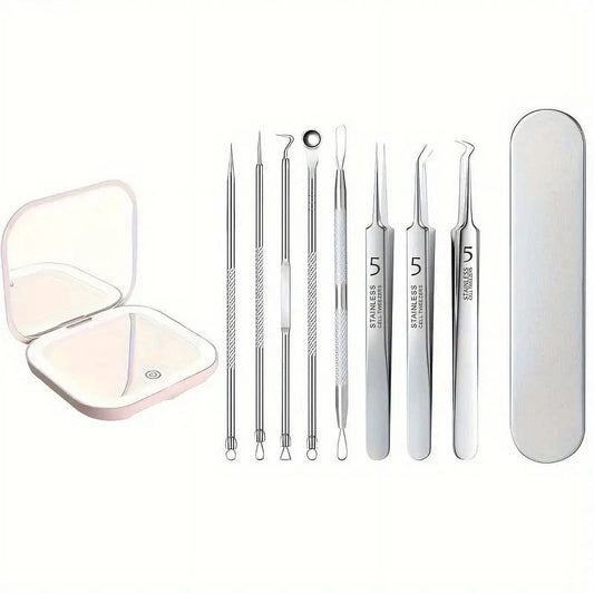 BYXAS Pimple Popper Tool Kit, 8 PCS Professional Stainless Steel Blackhead Remover Comedone Extractor Tools V1189-LWWAL-20260325-00201