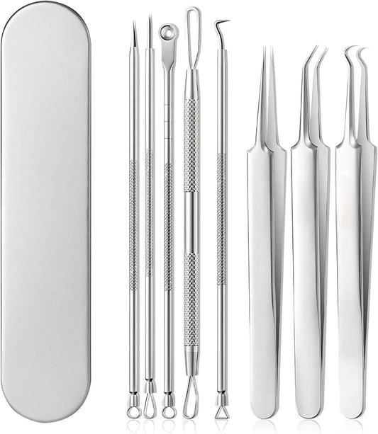 BYXAS Pimple Popper Tool Kit, 8 PCS Professional Stainless Steel Blackhead Remover Comedone Extractor Tools V1189-LWWAL-20260325-00202