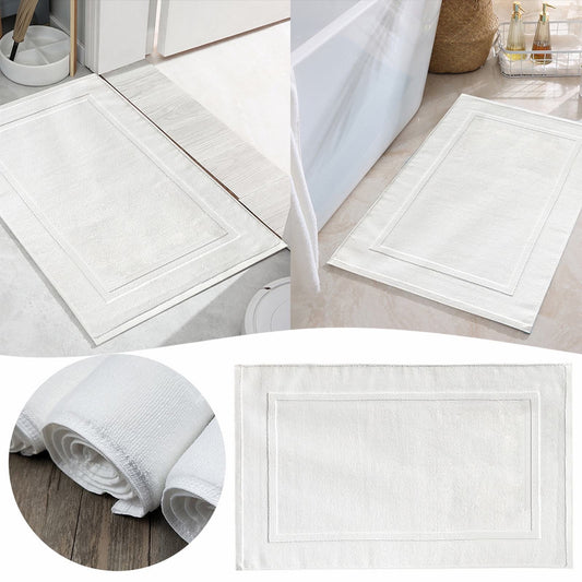 2PCS White Cotton Classic Rug Bath Mats Absorbent Cotton Hotel Spa Shower Bathtub Mats [Not A Bathroom Rug] V1189-LWWAL-20260325-00227