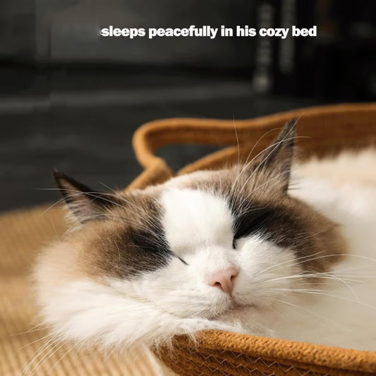 Cat Bed Rope Cotton, Cotton Rope Woven Round Cat Beds Basket with Built-in Teasing Ball, Handwoven Foldable V1189-LWWAL-20260325-00253-2