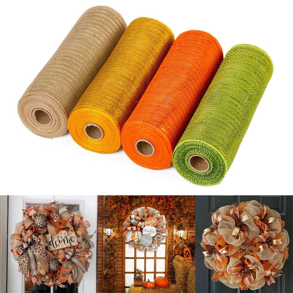 Clearance 4 Rolls Poly Burlap Deco Mesh 10 Inch Wide Decorative Ribbon Wrapping Home Door Wreath Decoration V1189-LWWAL-20260325-00346