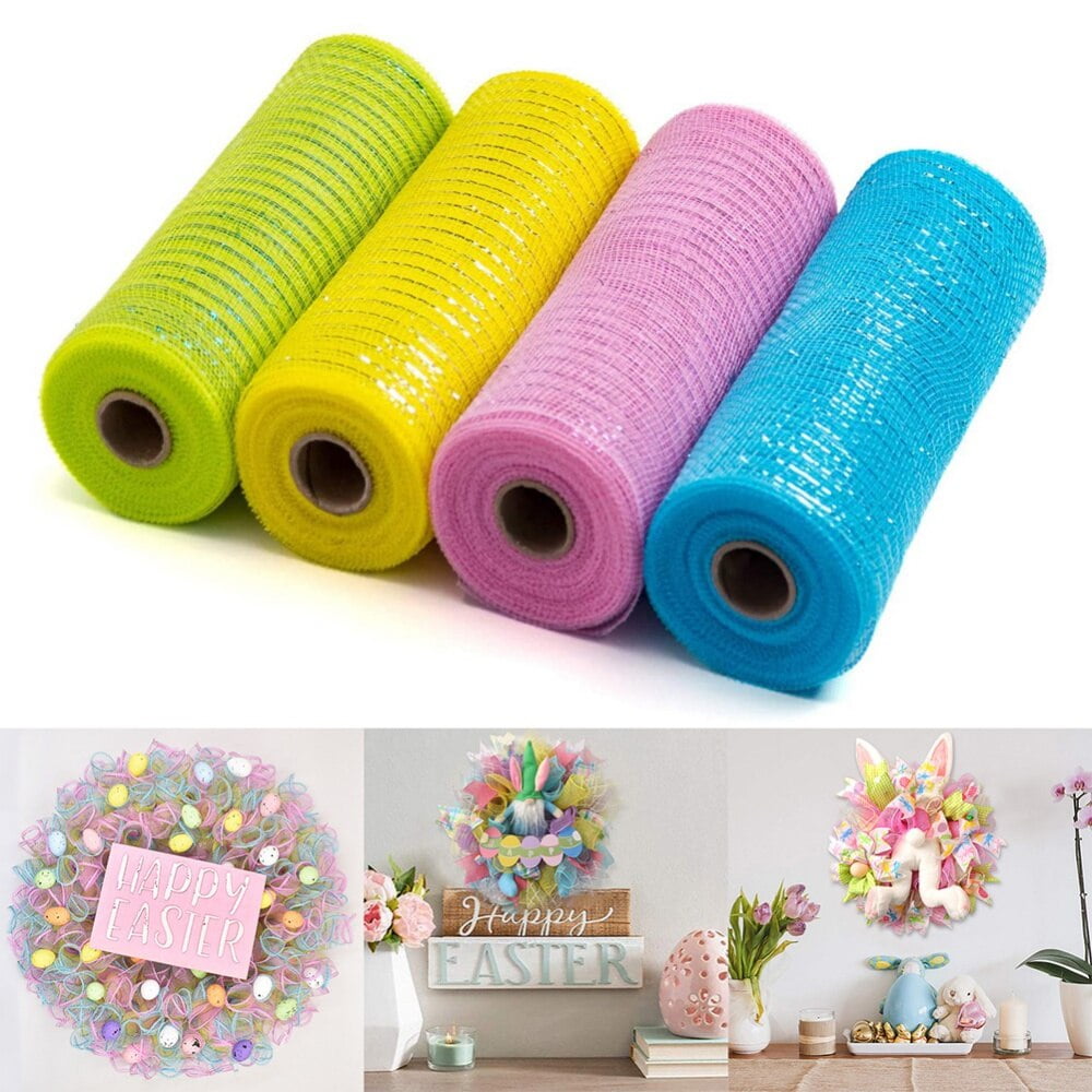 Clearance 4 Rolls Poly Burlap Deco Mesh 10 Inch Wide Decorative Ribbon Wrapping Home Door Wreath Decoration V1189-LWWAL-20260325-00346