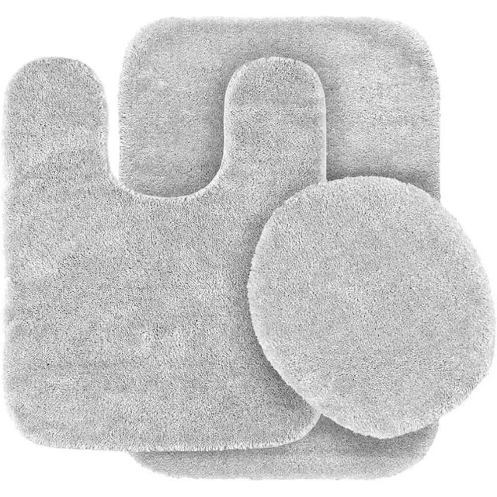 Gorgeous Home Linen Bathroom 6 Modern Solid Print 3-Count Grey Polyester Bath Rugs, 18 x 28, Non-Slip Backing V1189-LWWAL-20260325-00411