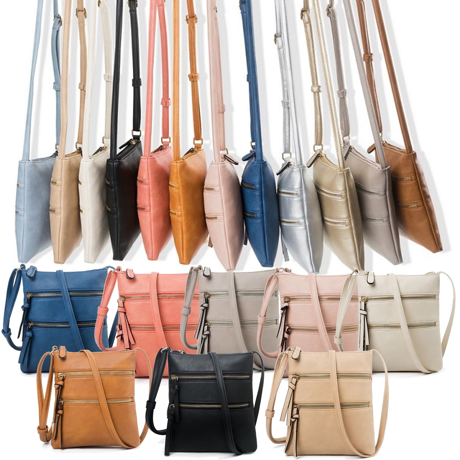 Small Crossbody Purses for Women Multi Pocket Travel Bag Over The Shoulder with Extra Long Strap - Beige Black V1189-LWWAL-20260325-00445