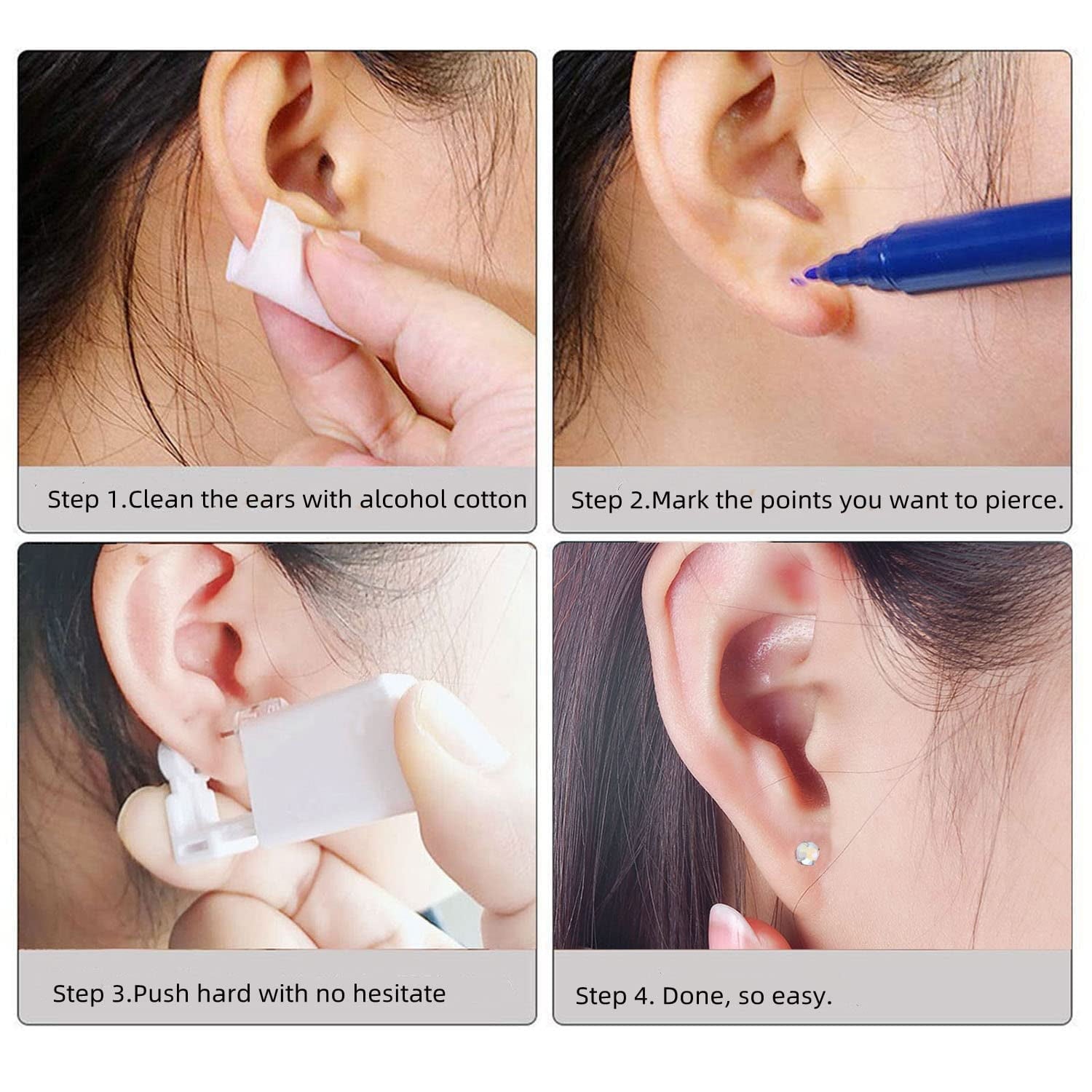 2 Pack Self Ear Piercing Gun Kit, Disposable Piercing Kit, No Pain, Easy to Use Ear Piercing Tool with Stud V1189-LWWAL-20260325-00483