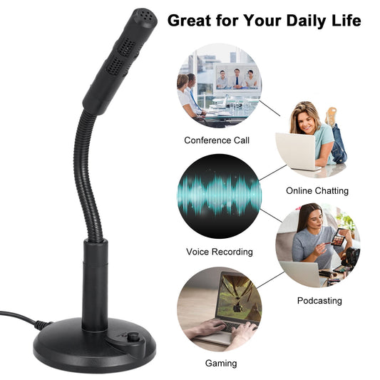 Anself USB Desktop Microphone Plug &Play PC Computer Mic for Computer Gaming Recording Chatting Singing V1189-LWWAL-20260325-00516