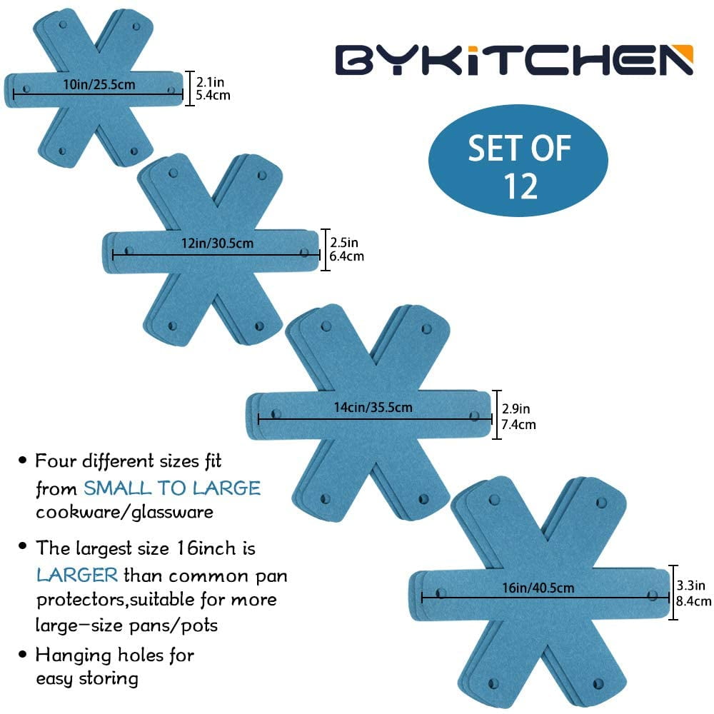 Pot Pan Protectors, Set of 12 and 4 Different Sizes, Larger & Thicker Pan Pot Separator Pads for Stacking and V1189-LWWAL-20260325-00548