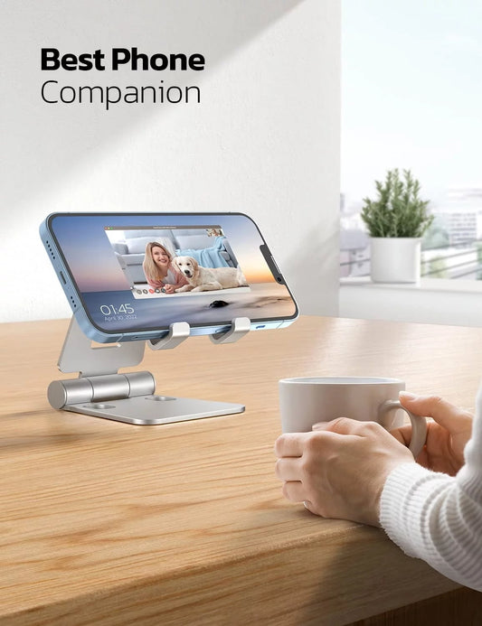 Dual Folding Cell Phone Stand, Fully Adjustable Foldable Desktop Phone Holder Cradle Dock Compatible with V1189-LWWAL-20260325-00597
