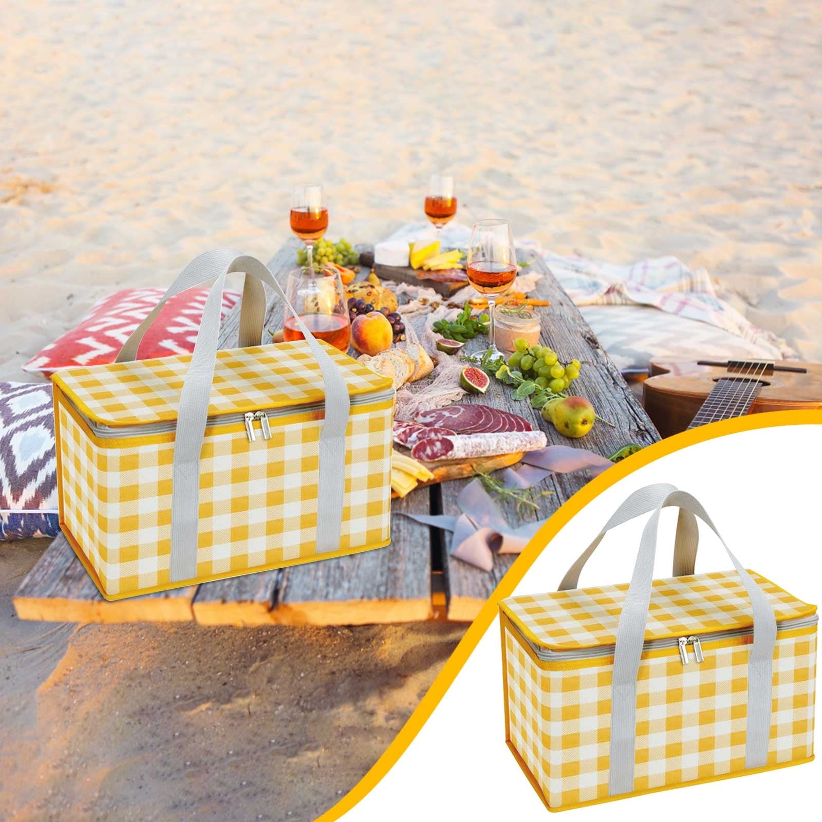 Potrochi Green Insulated Collapsible Cooler Bag for Groceries and Picnics yellow V1189-LWWAL-20260325-00615