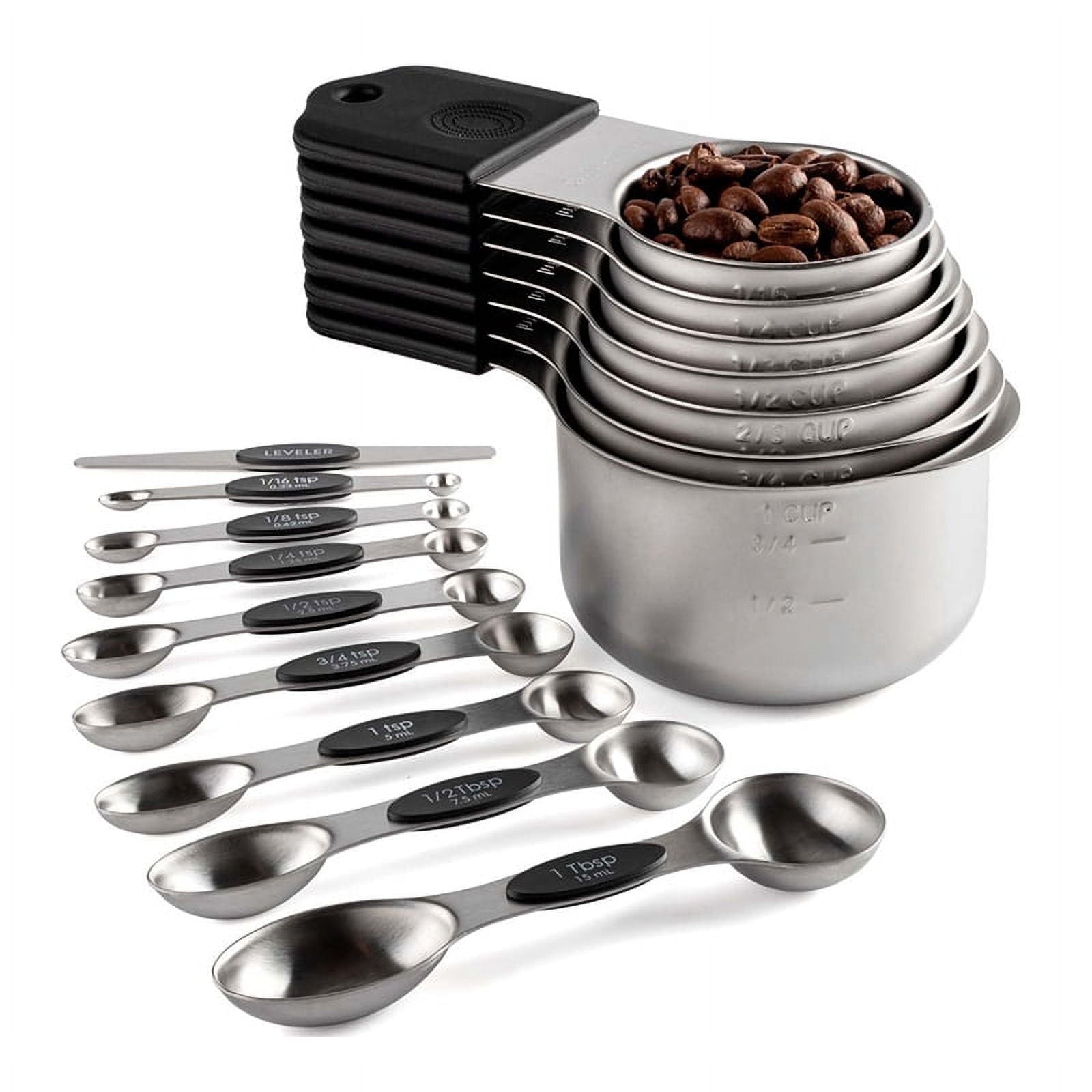 16Pc Magnetic Stainless Steel Measuring Cups & Spoons Set, 7 Heavy Duty Cups,8 Double Sided Spoons with V1189-LWWAL-20260325-00627