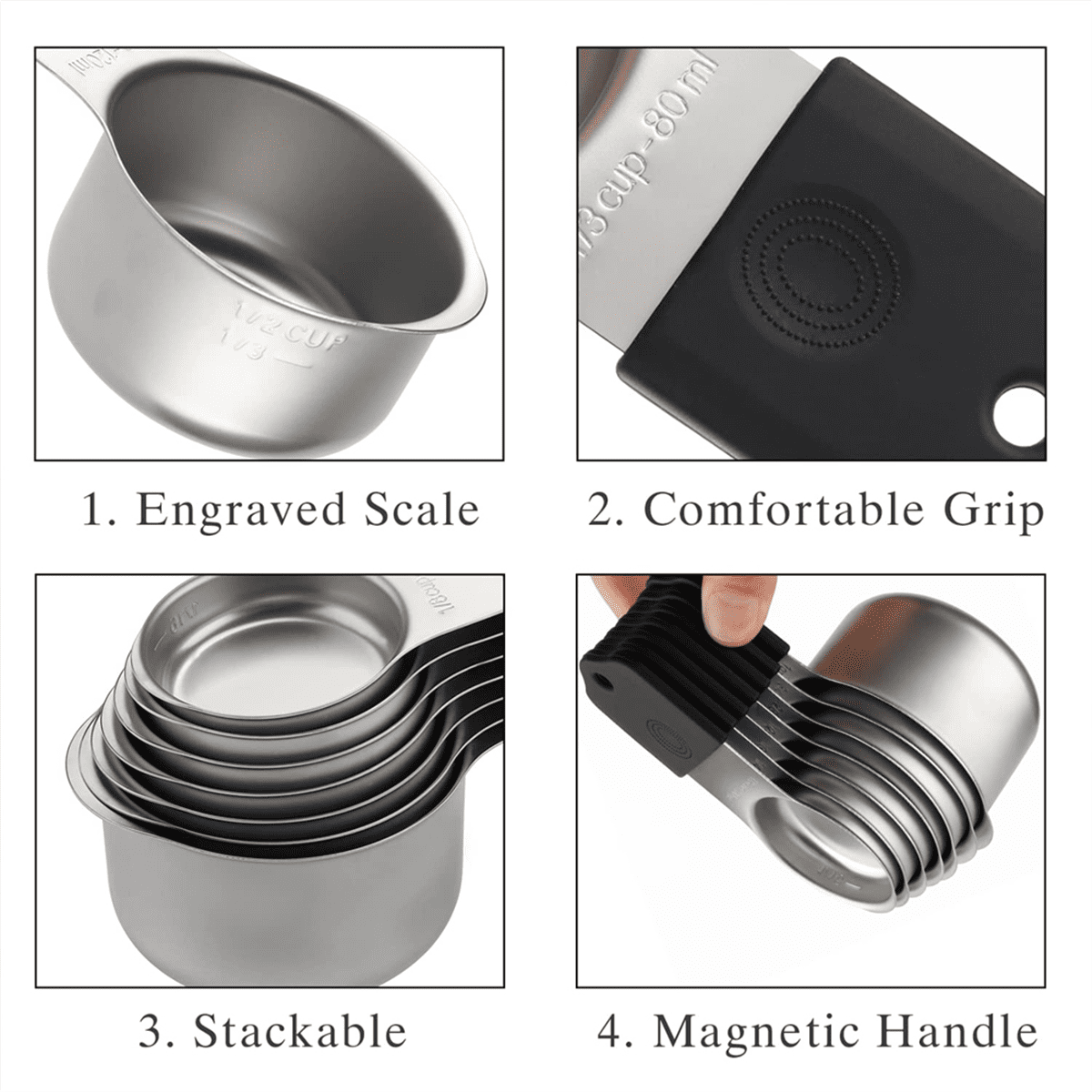 16Pc Magnetic Stainless Steel Measuring Cups & Spoons Set, 7 Heavy Duty Cups,8 Double Sided Spoons with V1189-LWWAL-20260325-00627