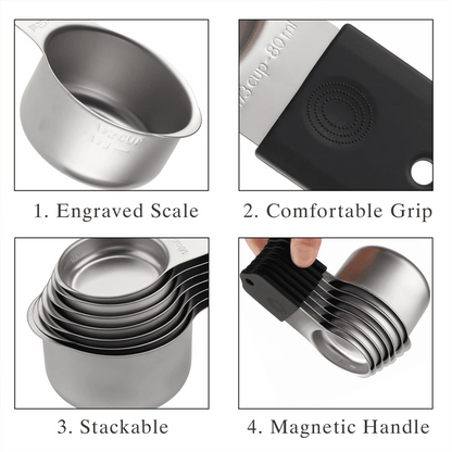 16Pc Magnetic Stainless Steel Measuring Cups & Spoons Set, 7 Heavy Duty Cups,8 Double Sided Spoons with V1189-LWWAL-20260325-00627
