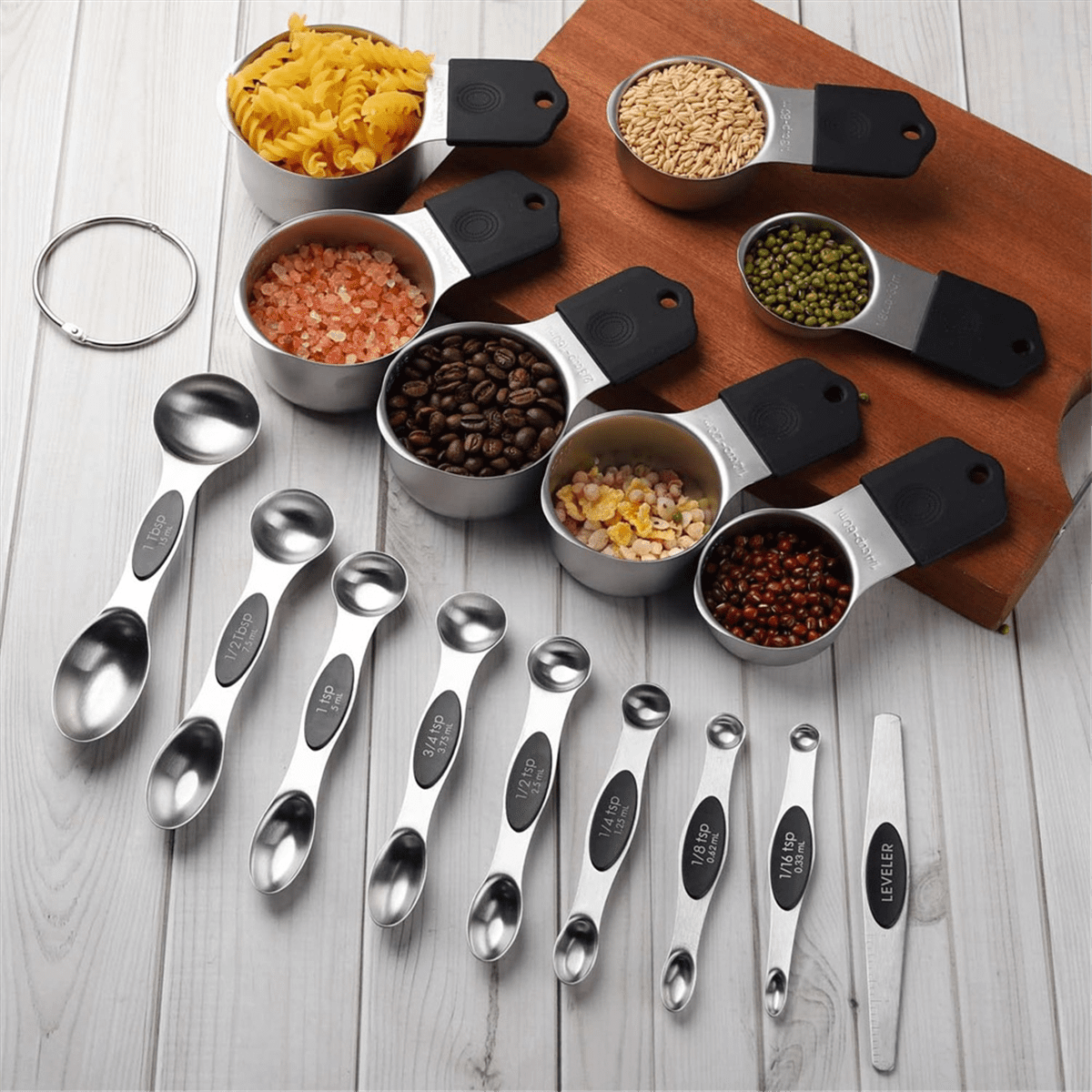 16Pc Magnetic Stainless Steel Measuring Cups & Spoons Set, 7 Heavy Duty Cups,8 Double Sided Spoons with V1189-LWWAL-20260325-00627