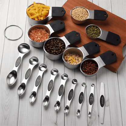 16Pc Magnetic Stainless Steel Measuring Cups & Spoons Set, 7 Heavy Duty Cups,8 Double Sided Spoons with V1189-LWWAL-20260325-00627