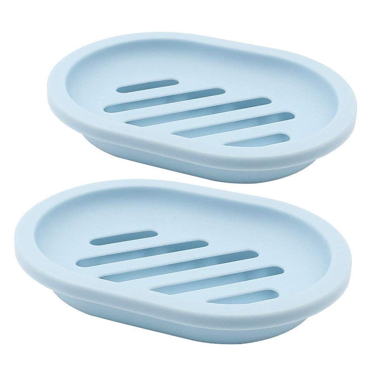 2-Pack Soap Dish with Drain, Soap Holder, Soap Saver, Easy Cleaning, Dry, Stop Mushy Soap (Gray) Blue V1189-LWWAL-20260325-00629