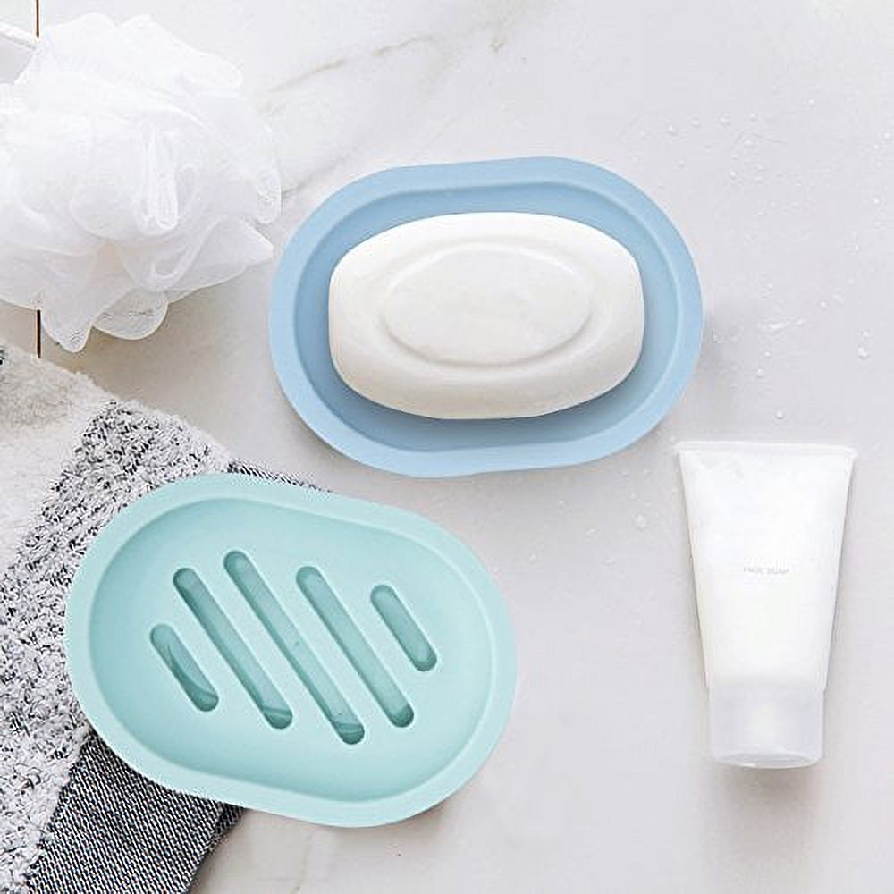 2-Pack Soap Dish with Drain, Soap Holder, Soap Saver, Easy Cleaning, Dry, Stop Mushy Soap (Gray) Blue V1189-LWWAL-20260325-00629