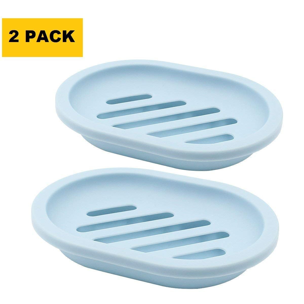 2-Pack Soap Dish with Drain, Soap Holder, Soap Saver, Easy Cleaning, Dry, Stop Mushy Soap (Gray) Blue V1189-LWWAL-20260325-00629