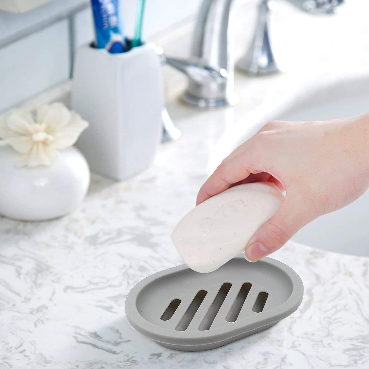 2-Pack Soap Dish with Drain, Soap Holder, Soap Saver, Easy Cleaning, Dry, Stop Mushy Soap (Gray) Gray V1189-LWWAL-20260325-00630