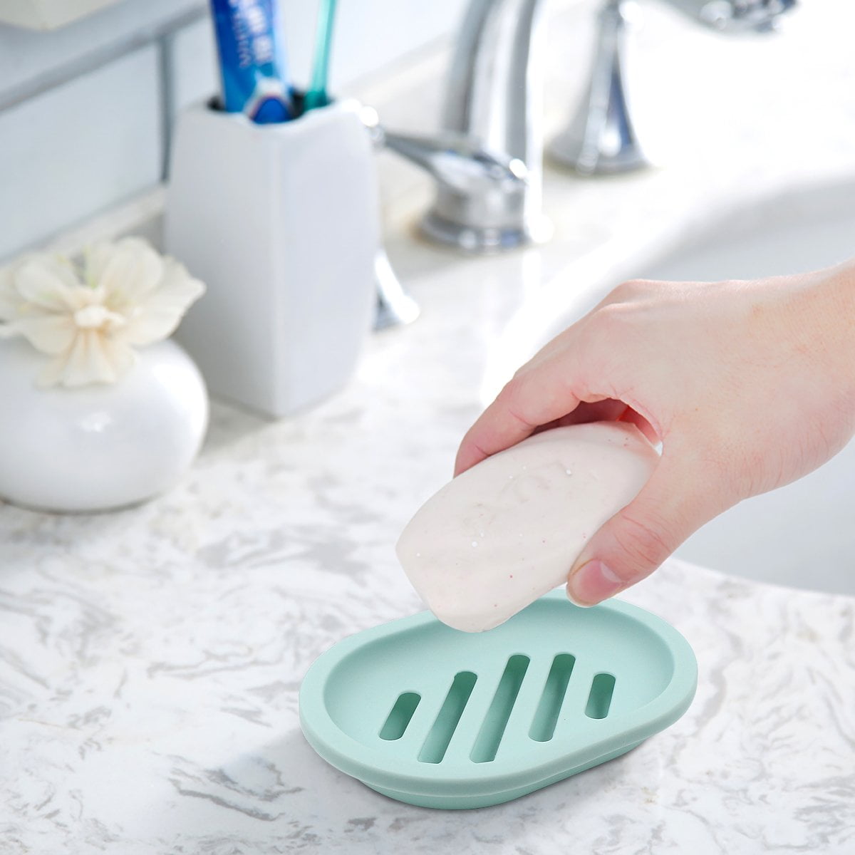 2-Pack Soap Dish with Drain, Soap Holder, Soap Saver, Easy Cleaning, Dry, Stop Mushy Soap (Gray) Green V1189-LWWAL-20260325-00631