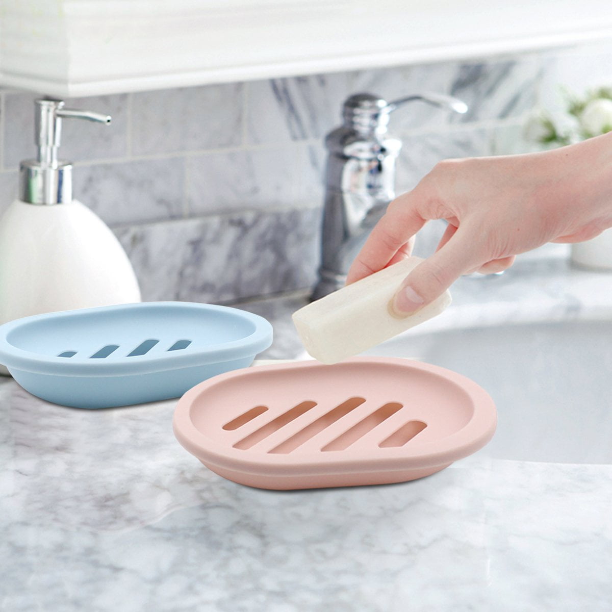 2-Pack Soap Dish with Drain, Soap Holder, Soap Saver, Easy Cleaning, Dry, Stop Mushy Soap (Gray) Pink V1189-LWWAL-20260325-00632