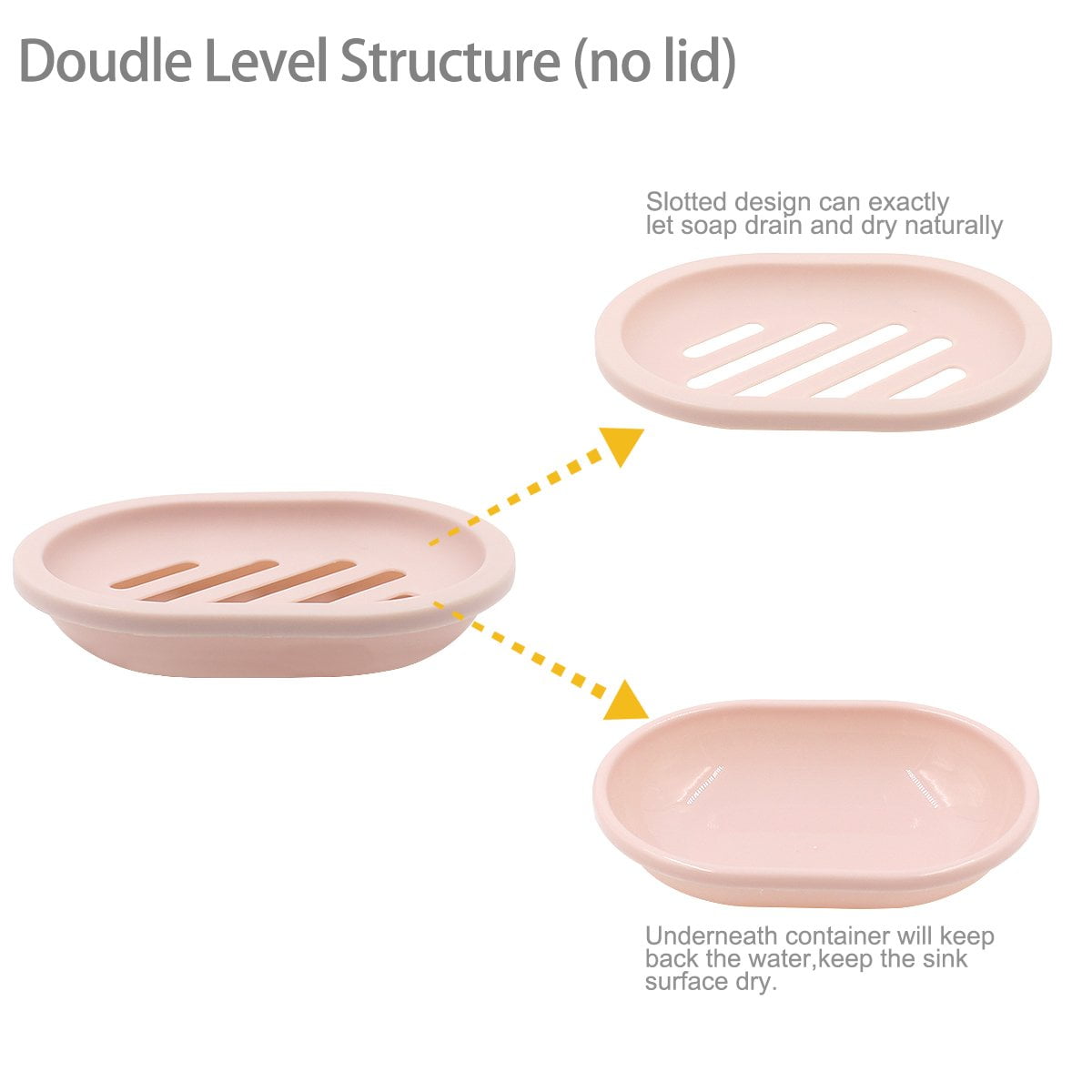 2-Pack Soap Dish with Drain, Soap Holder, Soap Saver, Easy Cleaning, Dry, Stop Mushy Soap (Gray) Pink V1189-LWWAL-20260325-00632