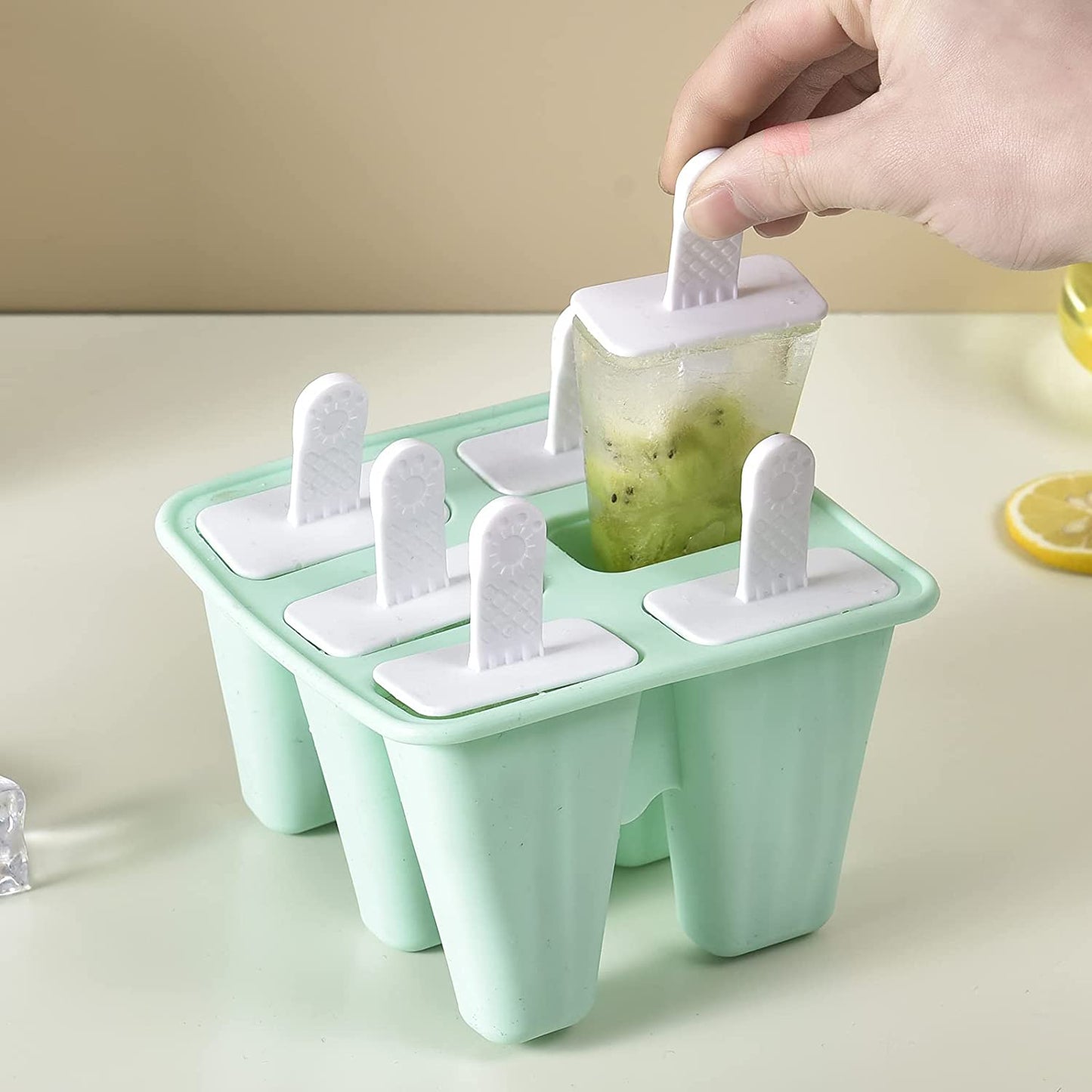 Silicone Ice Pop Molds 6-Well Easy Release, BPA Free Silicone Ice Cream Mold Green V1189-LWWAL-20260325-00643