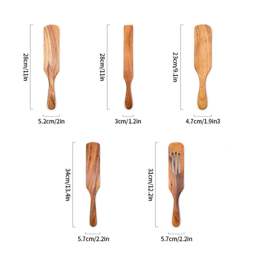 Clearance!! Wooden Spurtle Teak Spurtles Kitchen Tools Wooden Spatula for Cooking Wood Utensils Non Stick V1189-LWWAL-20260325-00656