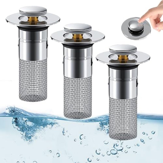 2Pcs Bathroom Sink Stopper Hair Catcher, Pop-up Sink Drain Strainer with Removable Stainless Steel Strainer V1189-LWWAL-20260325-00675