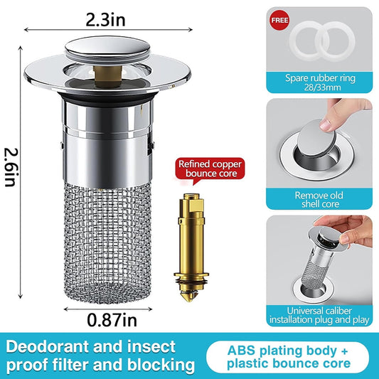 2Pcs Bathroom Sink Stopper Hair Catcher, Pop-up Sink Drain Strainer with Removable Stainless Steel Strainer V1189-LWWAL-20260325-00675