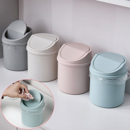 Walbest Desktop Mini Cute Trash Can with Swing Lid, Space Saving PP Plastic Cylindrical Tiny Garbage Can, V1189-LWWAL-20260325-00676