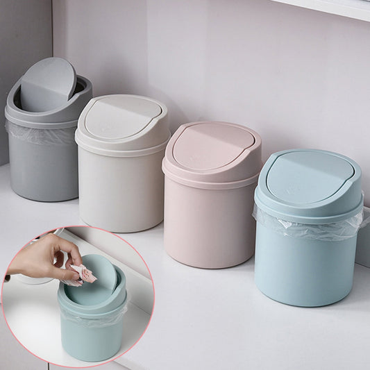 Walbest Desktop Mini Cute Trash Can with Swing Lid, Space Saving PP Plastic Cylindrical Tiny Garbage Can, V1189-LWWAL-20260325-00676