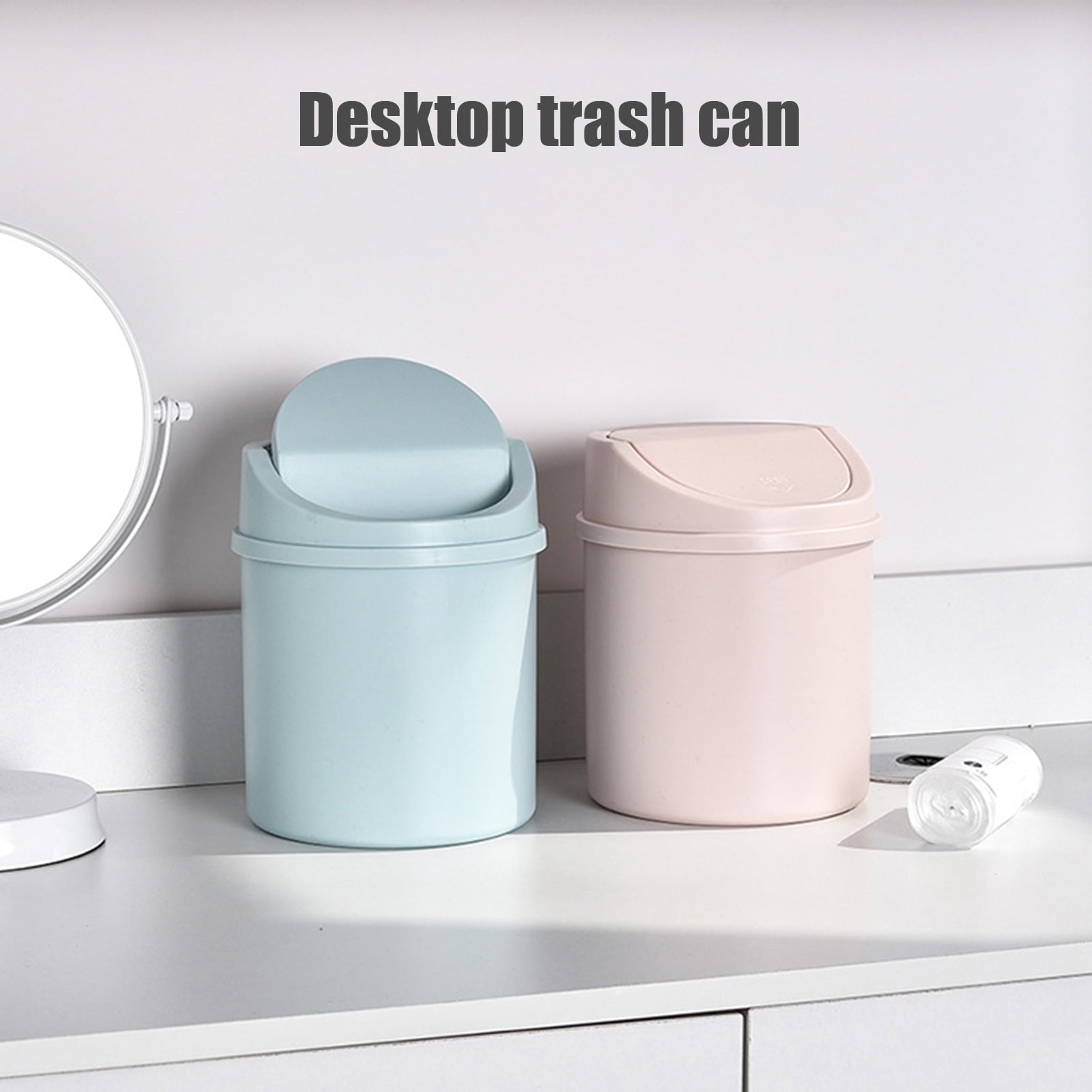 Walbest Desktop Mini Cute Trash Can with Swing Lid, Space Saving PP Plastic Cylindrical Tiny Garbage Can, V1189-LWWAL-20260325-00676