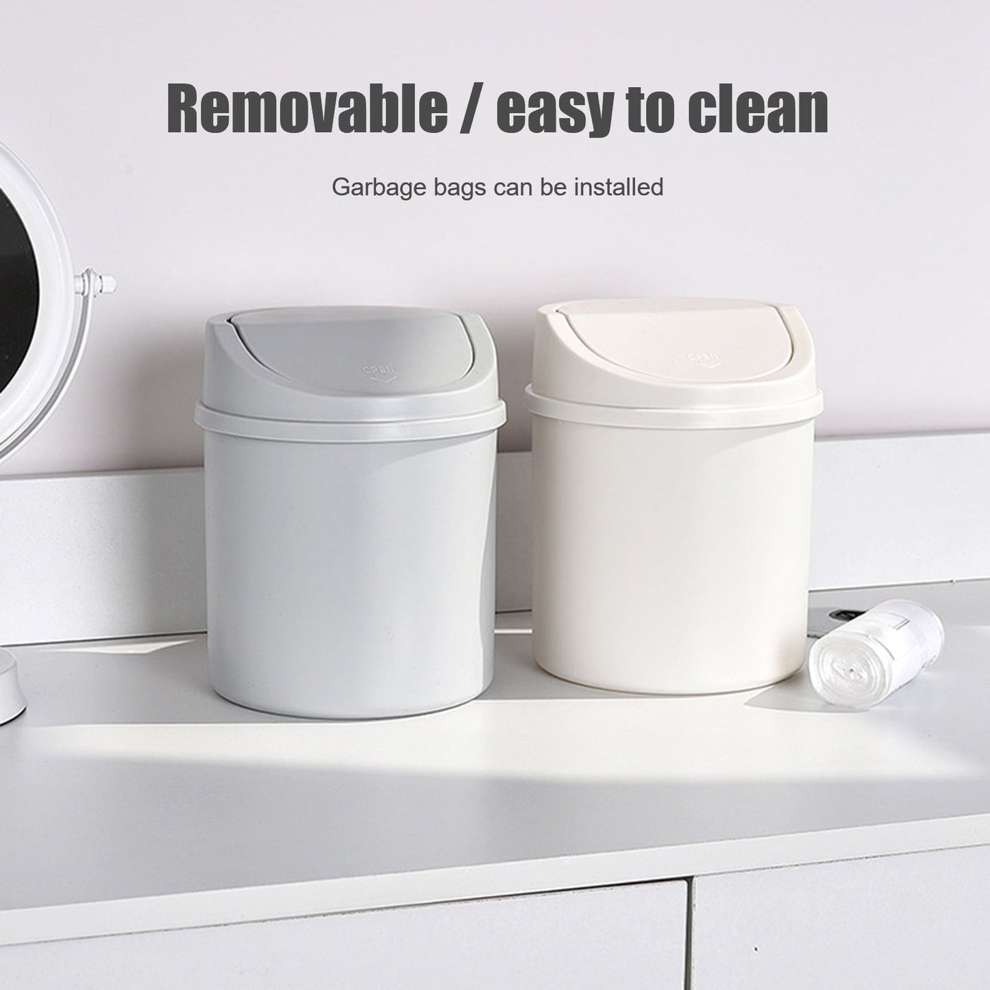 Walbest Desktop Mini Cute Trash Can with Swing Lid, Space Saving PP Plastic Cylindrical Tiny Garbage Can, V1189-LWWAL-20260325-00677