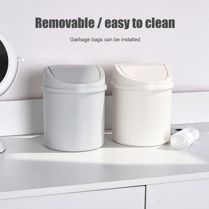 Walbest Desktop Mini Cute Trash Can with Swing Lid, Space Saving PP Plastic Cylindrical Tiny Garbage Can, V1189-LWWAL-20260325-00677