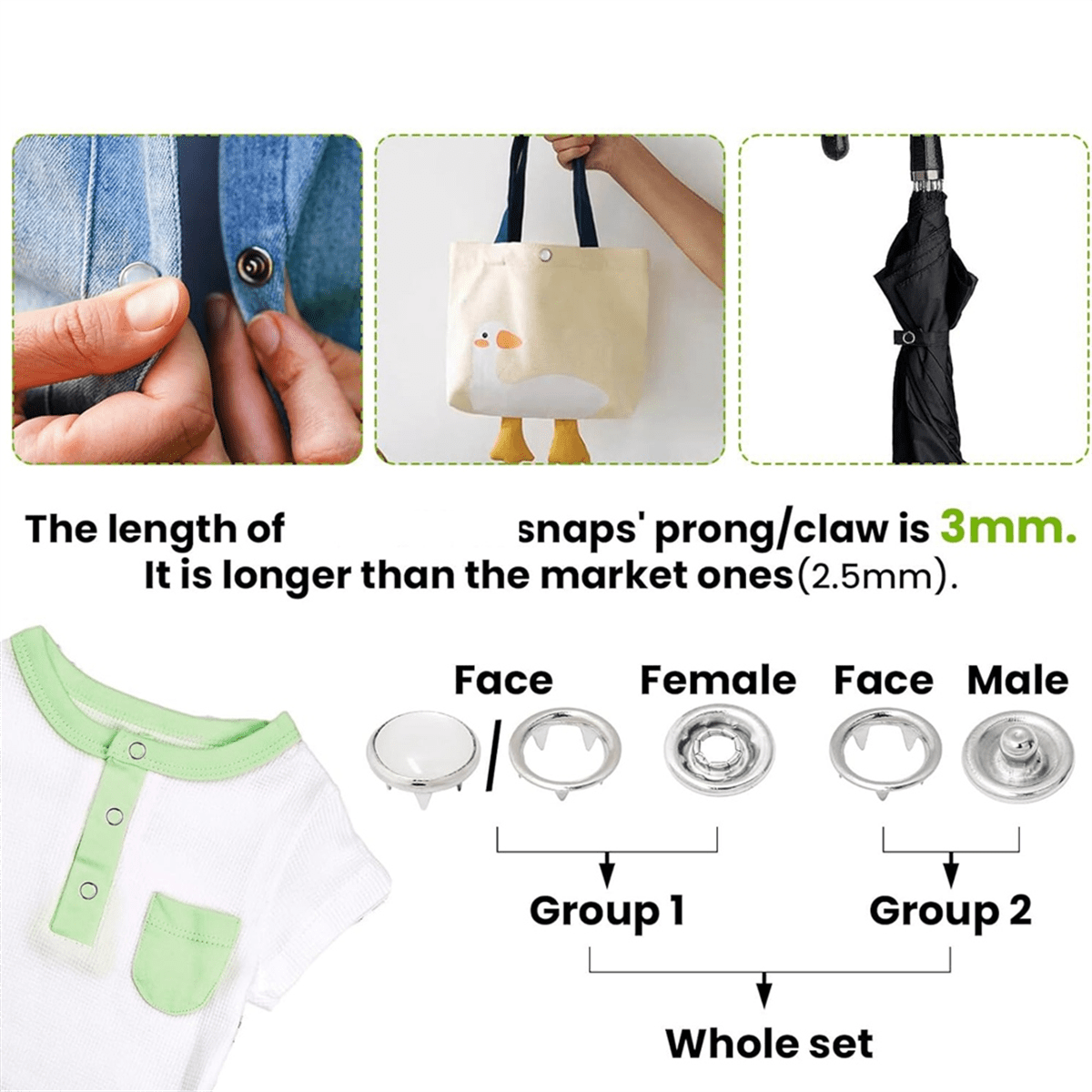 Pearl Snaps for Fabric Snap Pliers, Metal Button Kit Clothing, Shirts, Onesie, Romper,120 Set V1189-LWWAL-20260325-00701
