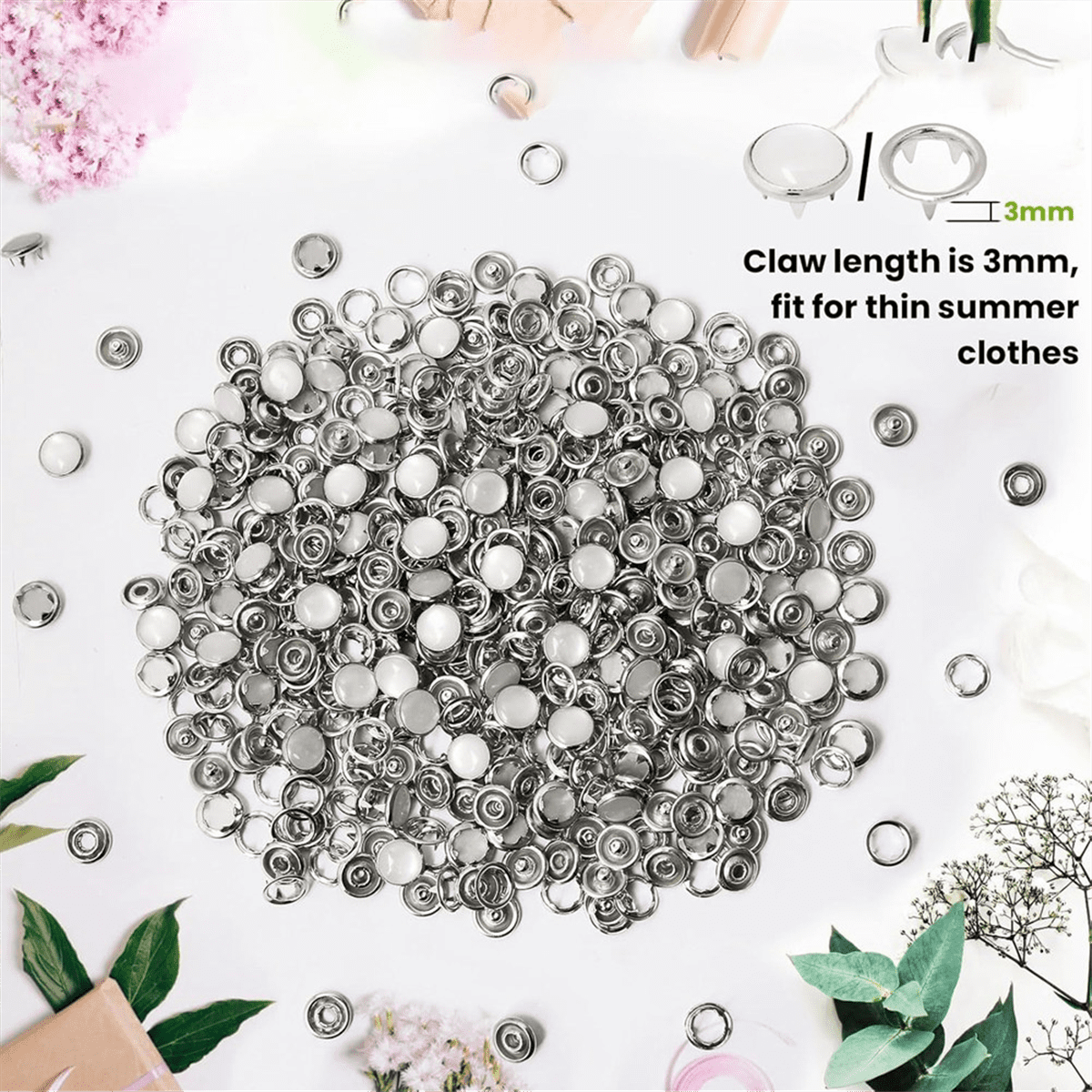 Pearl Snaps for Fabric Snap Pliers, Metal Button Kit Clothing, Shirts, Onesie, Romper,120 Set V1189-LWWAL-20260325-00701