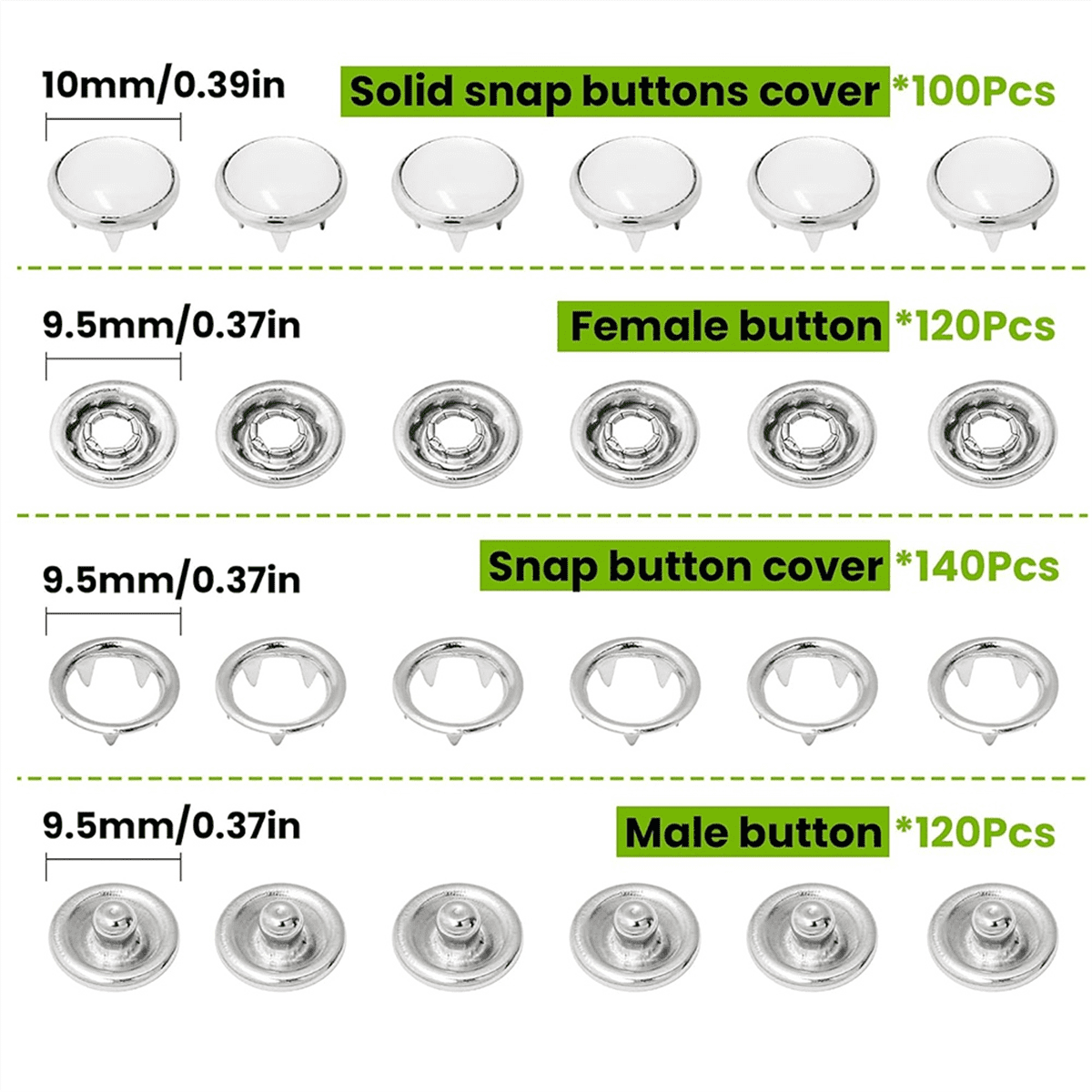 Pearl Snaps for Fabric Snap Pliers, Metal Button Kit Clothing, Shirts, Onesie, Romper,120 Set V1189-LWWAL-20260325-00701