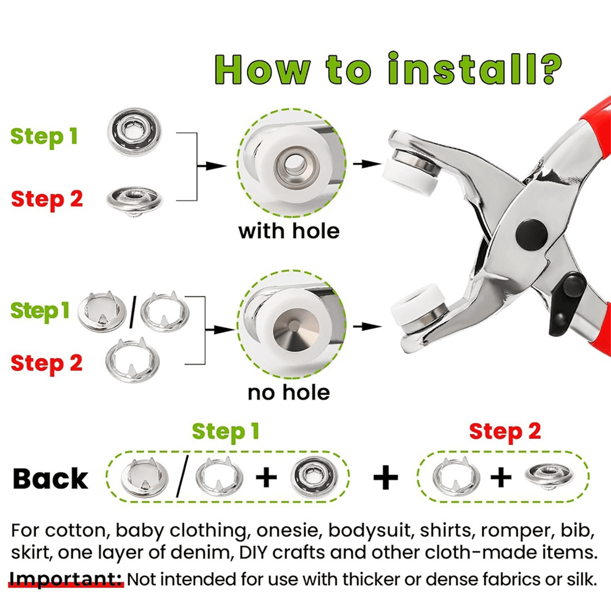 Pearl Snaps for Fabric Snap Pliers, Metal Button Kit Clothing, Shirts, Onesie, Romper,120 Set V1189-LWWAL-20260325-00701