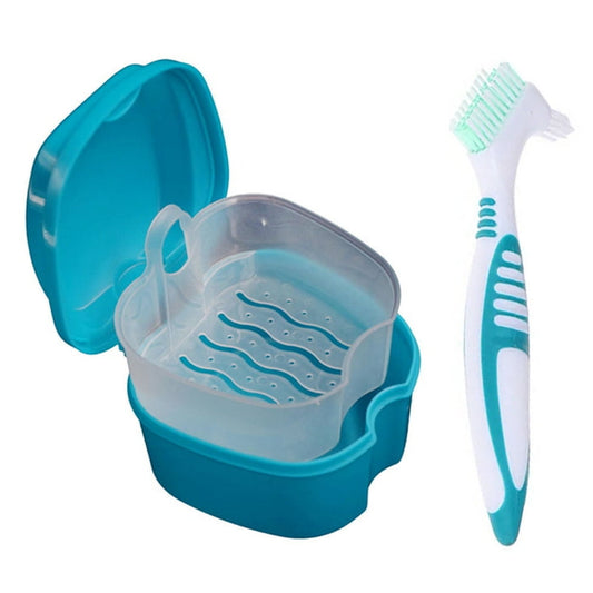 Denture Bath Case Cup Box Holder Storage Container with Denture Cleaner Brush Strainer Basket for Travel V1189-LWWAL-20260325-00703