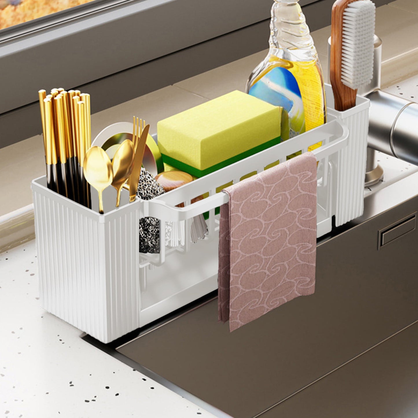 Kitchen sink sponge rack, kitchen sink storage rack, rust-proof detachable dishcloth rack, sink storage rack, V1189-LWWAL-20260325-01329