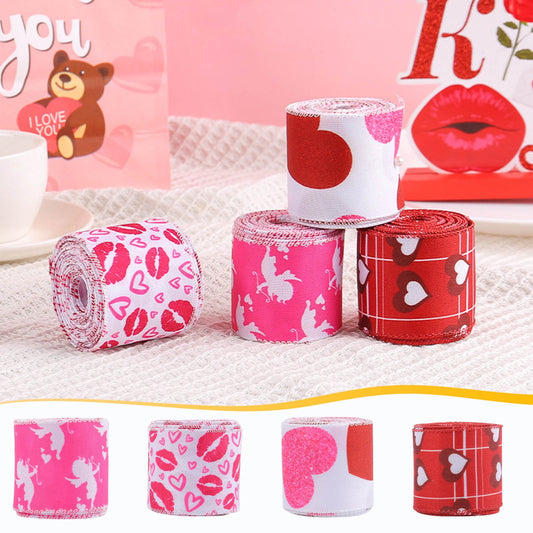 Wzzjkit Valentine Wired Ribbon Heart Love Themed Fabric Ribbons for Gifts Wrapping Crafts Wreath Bow V1189-LWWAL-20260325-01455
