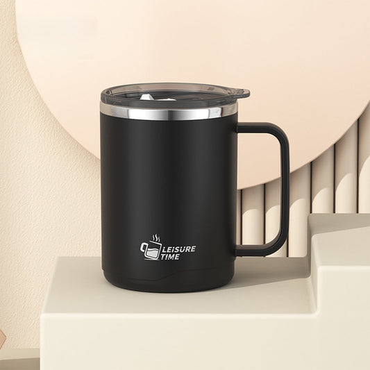 Insulated Coffee Mug with Handle & Lid - 17oz Stainless Steel Travel Tumbler, Double Wall Vacuum (Black) by V1189-LWWAL-20260325-01464