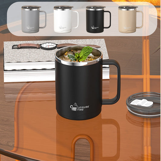 Insulated Coffee Mug with Handle & Lid - 17oz Stainless Steel Travel Tumbler, Double Wall Vacuum (Black) by V1189-LWWAL-20260325-01465