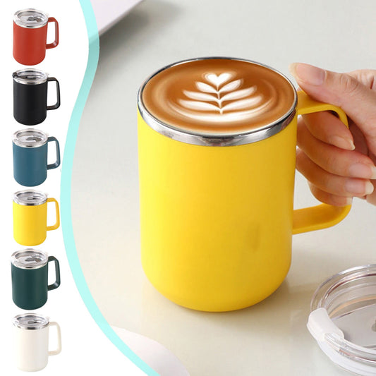 Insulated Coffee Mug with Handle & Lid - 17oz Stainless Steel Travel Tumbler, Double Wall Vacuum (Black) by V1189-LWWAL-20260325-01486