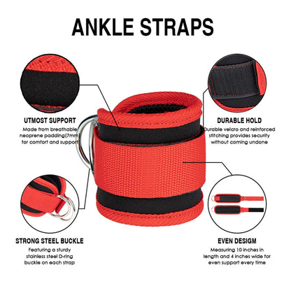 Billbianc Adjustable Polyester Ankle Straps for Cable Machine Kickbacks (2 Pack) Red V1189-LWWAL-20260325-01565
