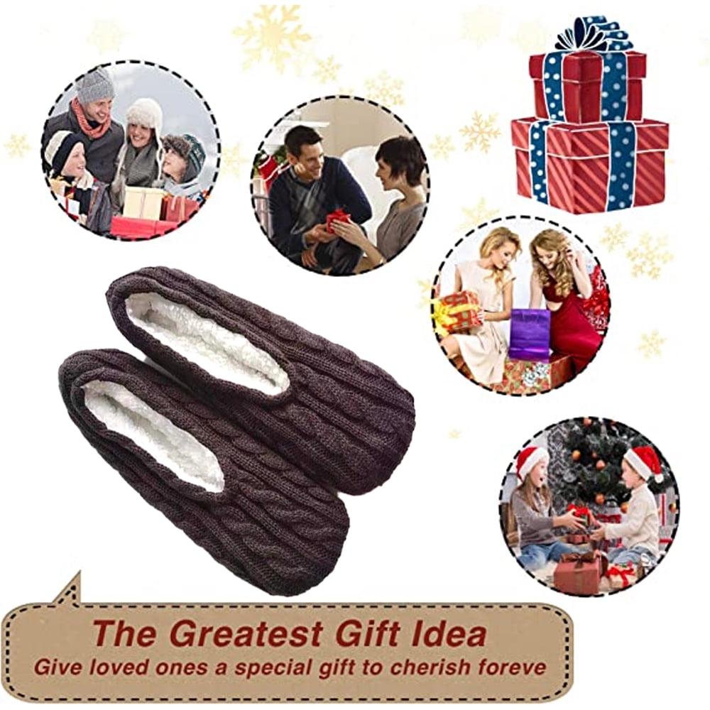 1Pairs Womens Thick & Warm Slipper Socks with Non Slip Grippers - House Socks,light pink dark grey V1189-LWWAL-20260325-01567