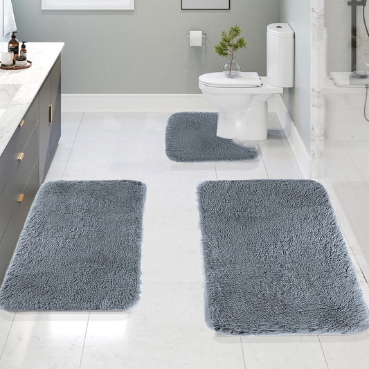 Under $5 Tyidzon Bathroom Rugs Solid Color Bath Mats 3 Set Bath Mats for bathroom Toilet Mats Universal Soft V1189-LWWAL-20260325-01661