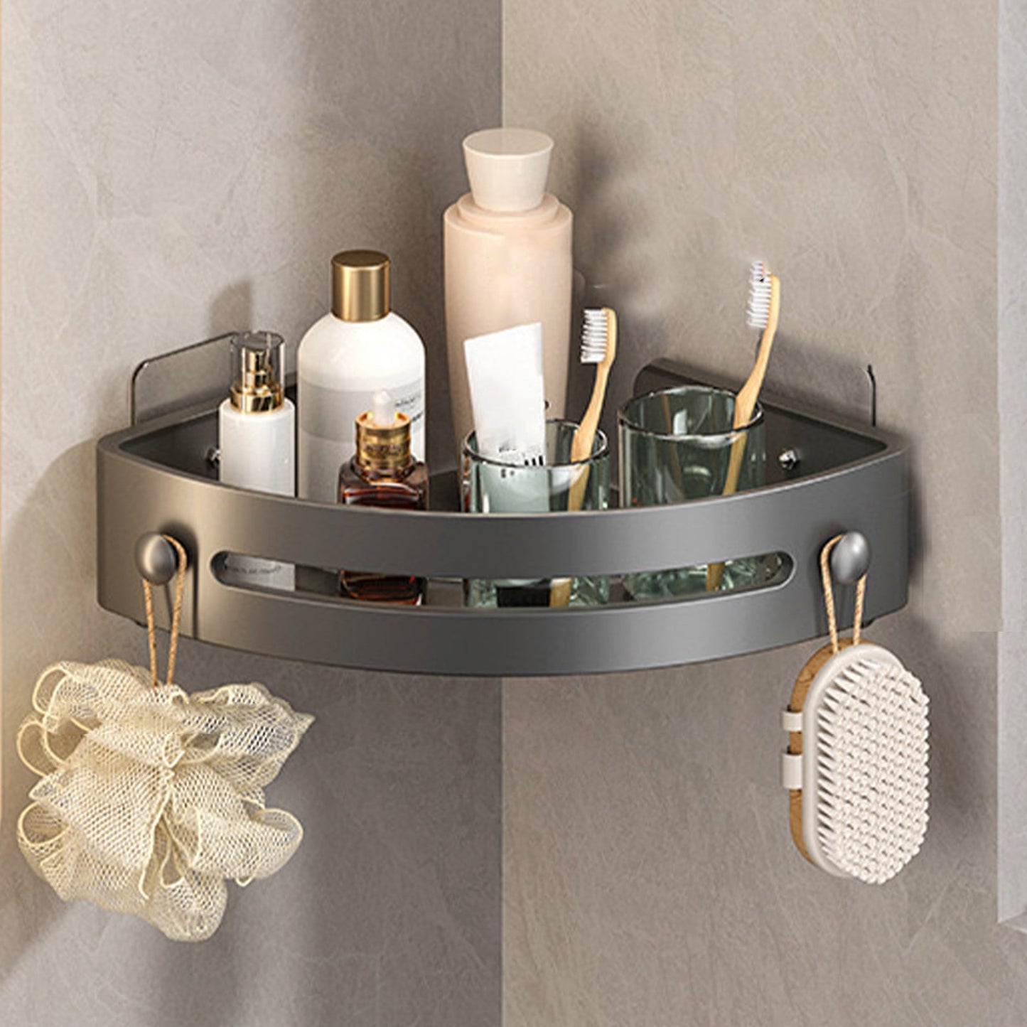 Tyidzon Bathroom Corner Shelf Gray Wall Mounted Corner Shower Caddy Kitchen Corner Shelves No Drill Shower V1189-LWWAL-20260325-01707