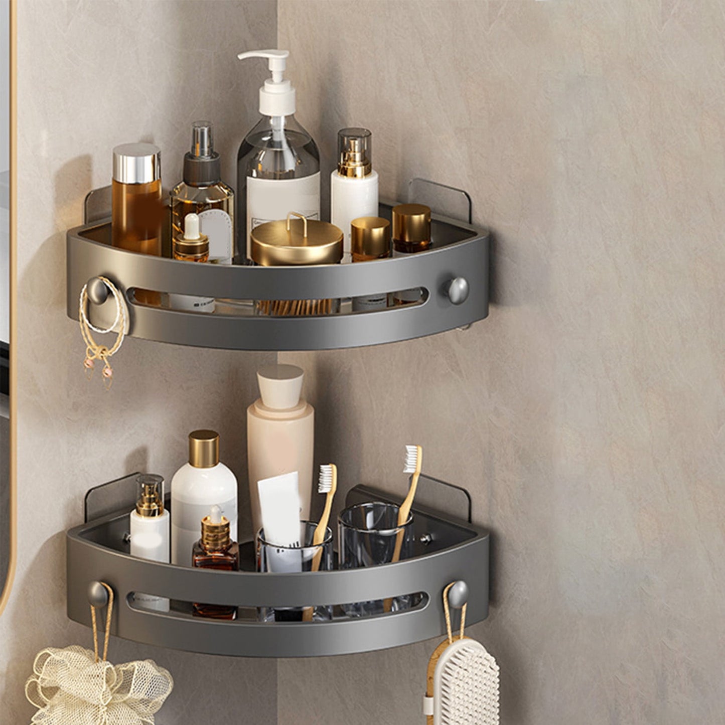 Tyidzon Bathroom Corner Shelf Gray Wall Mounted Corner Shower Caddy Kitchen Corner Shelves No Drill Shower V1189-LWWAL-20260325-01707